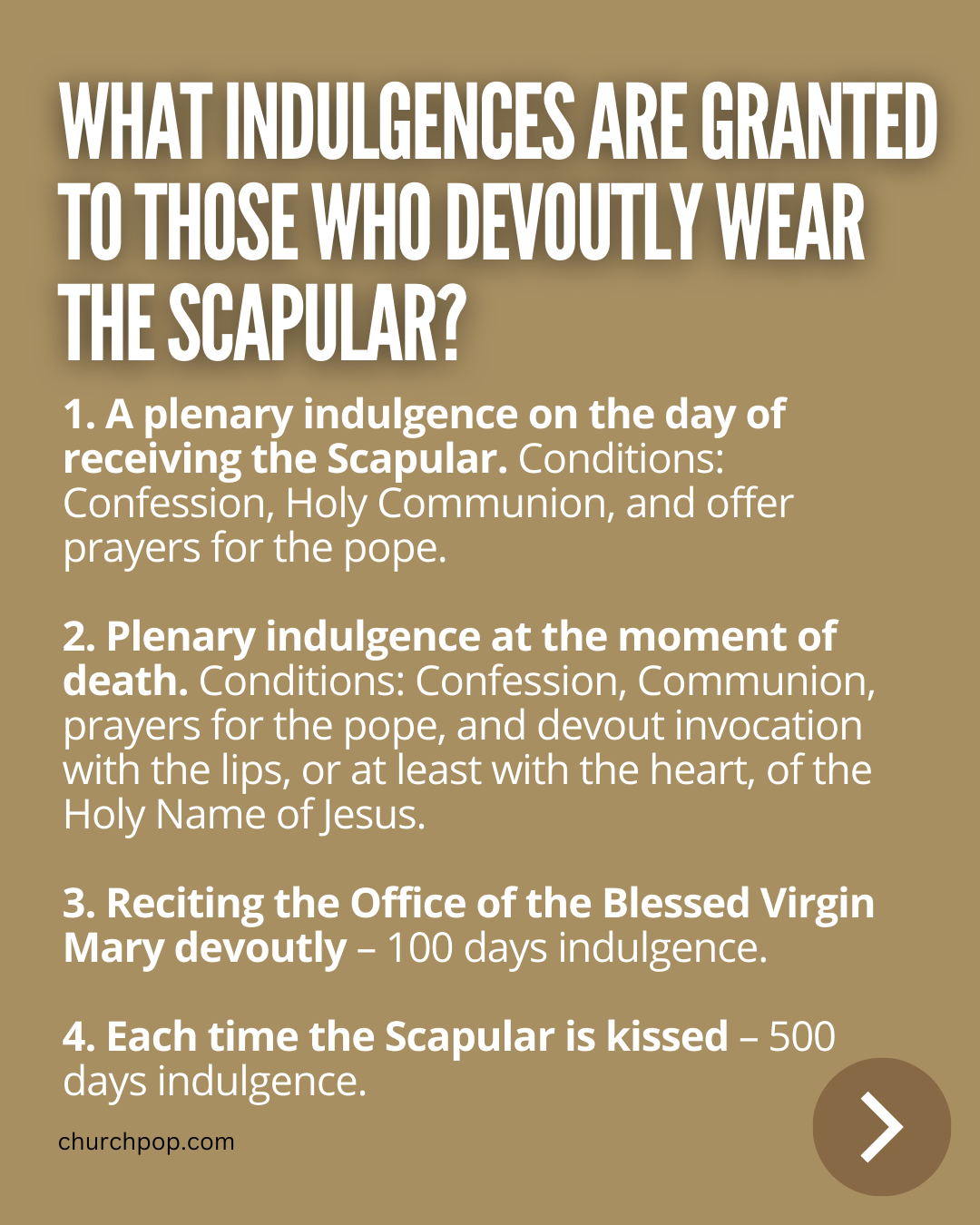 What indulgences are granted to those who devoutly wear the brown scapular?