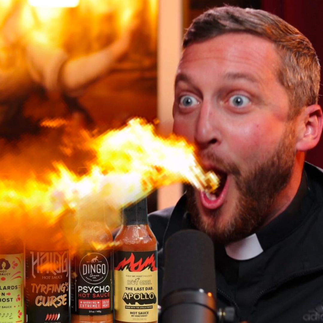 Priest Braves Fiery Sauces in Epic Hot Ones Catholic Trivia Challenge (Video Inside)