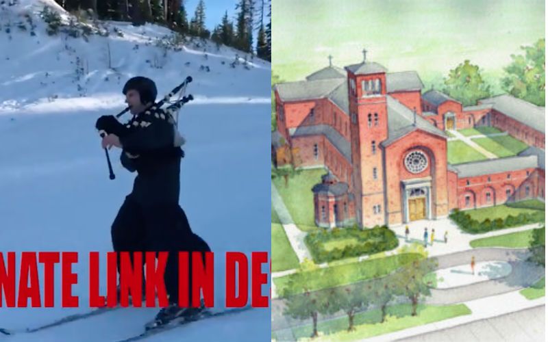 FSSP Priest Bagpipes While Skiing to Raise Funds to Build New Latin Mass Church
