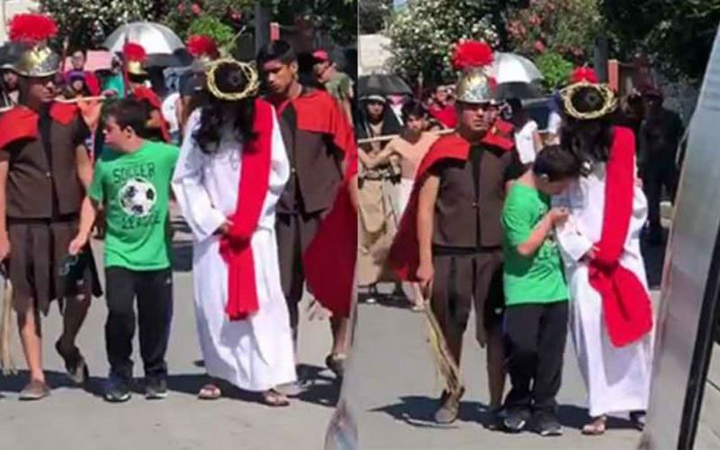Boy with Down Syndrome Comforts Jesus at Good Friday Procession in Viral Video
