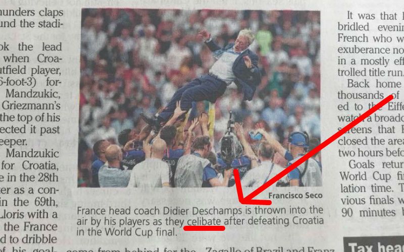 LOL! Newspaper Says French Players "Celibate" Upon Winning World Cup in Hilarious Typo