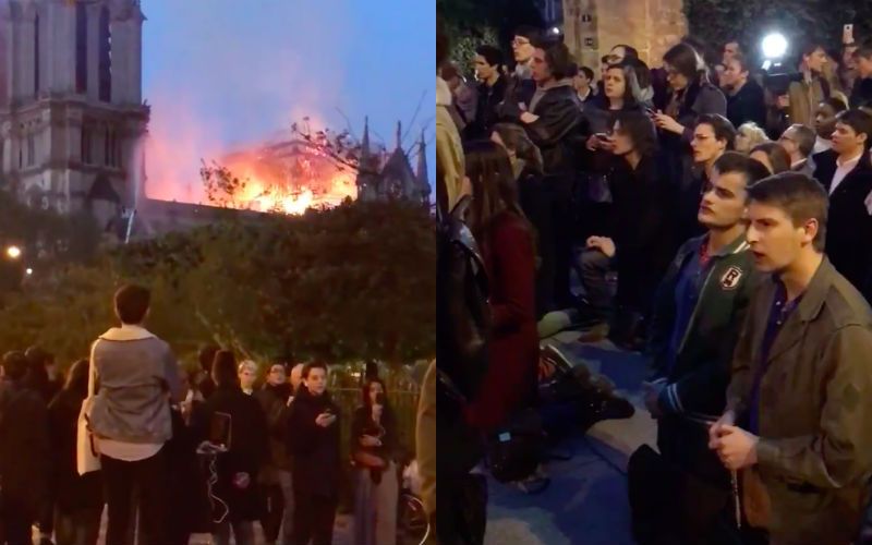 Enormous Crowds Sing For Hours Outside Notre Dame’s Cathedral During Fire (Videos Inside)