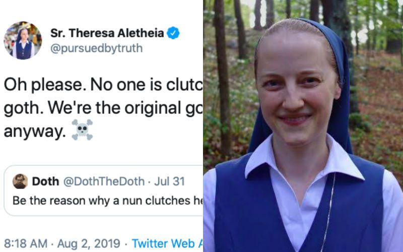 Nun Hilariously Fires Back at Goth Account, Exploding Twitter: "Oh Please...We're The Original Goths"