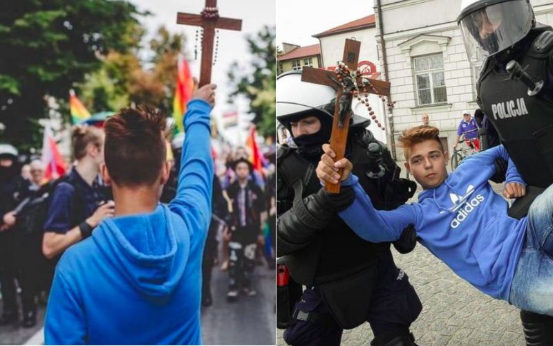 15-Year-Old Blocks LGBT Pride March in Poland With Crucifix & Rosary (Video Inside)