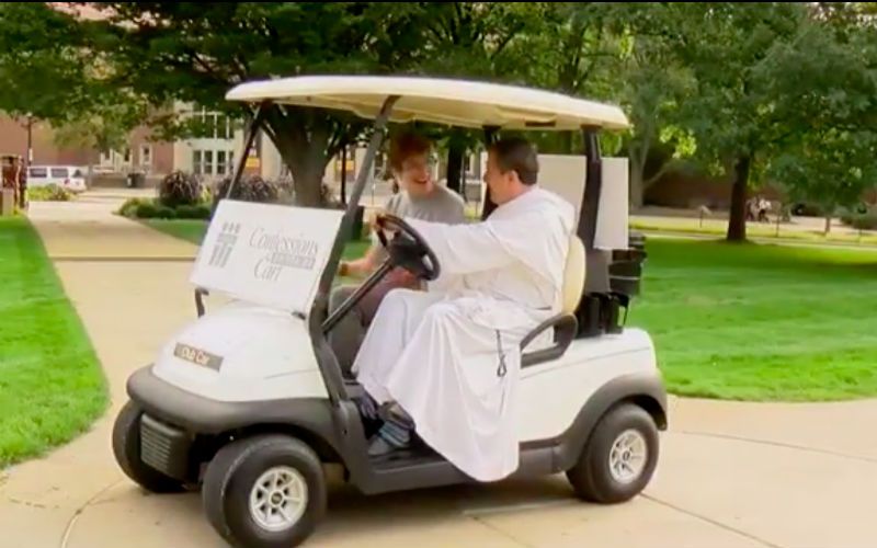 Priest Offers Golf Cart "Confessions On-The-Go" on College Campus: "Let's Get Out to the People"