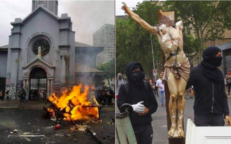 Rioters Loot, Desecrate & Set Fire to Catholic Church Statues, Pews, & Sacred Art in Chile