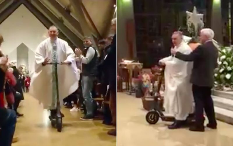 Irish Priest Rides Scooter For Christmas Eve Mass Recessional in Viral Video