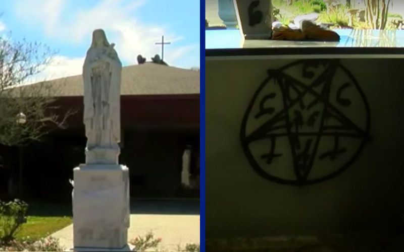 "This is Malicious": Satanic Graffiti Painted on St. Therese Statue & Grotto at Louisiana Church