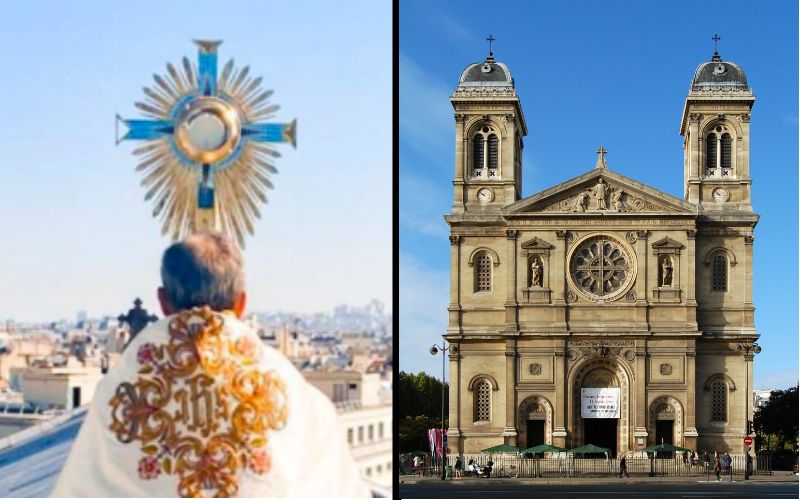 Stunning: French Priest Walks on Church Rooftop & Blesses Paris with Eucharist