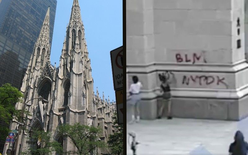 Caught on Tape: Rioters Spray Profane Graffiti on St. Patrick's Cathedral in New York