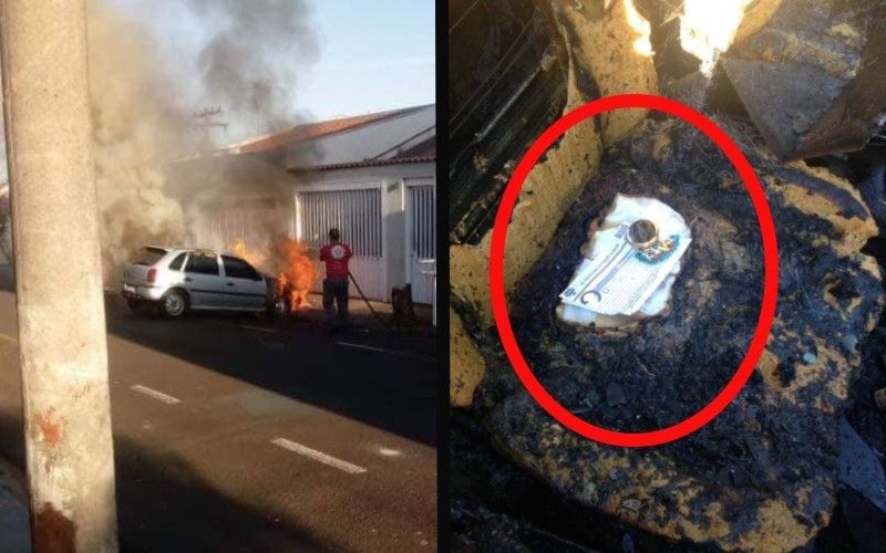 Eucharistic Pyx, Prayer, & Rosary Remain Completely Untouched in Devastating Car Fire