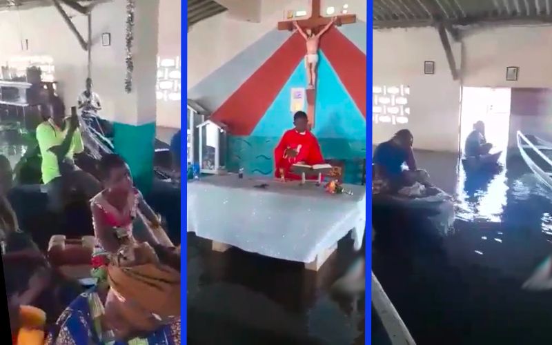 Amazing: Church Floods in Africa & Catholics Attend Mass in Boats - Watch the Viral Video