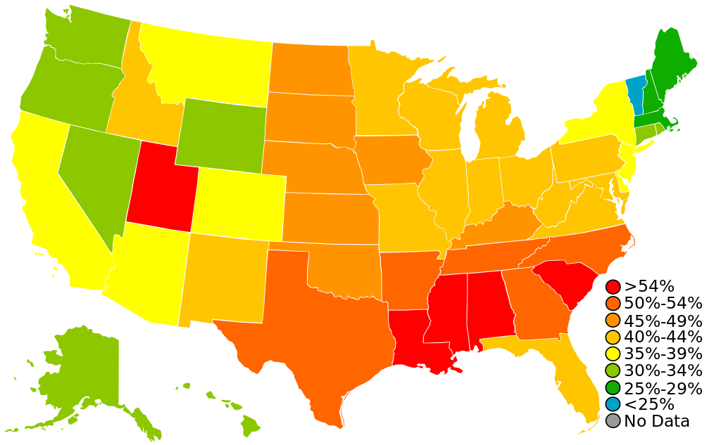 Weekly church attendance by state / Falcorian / Wikipedia