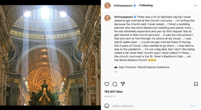Britney Spears Responds After Catholic Church Says She Never Requested ...